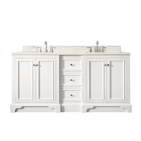 James Martin Vanities De Soto 72in Double Vanity, Bright White w/ 3 CM Eternal Marfil Quartz Top 825-V72-BW-3EMR
